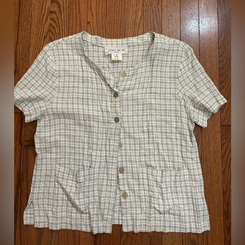 Jones Wear Sport Vintage Green Plaid Button Down Top